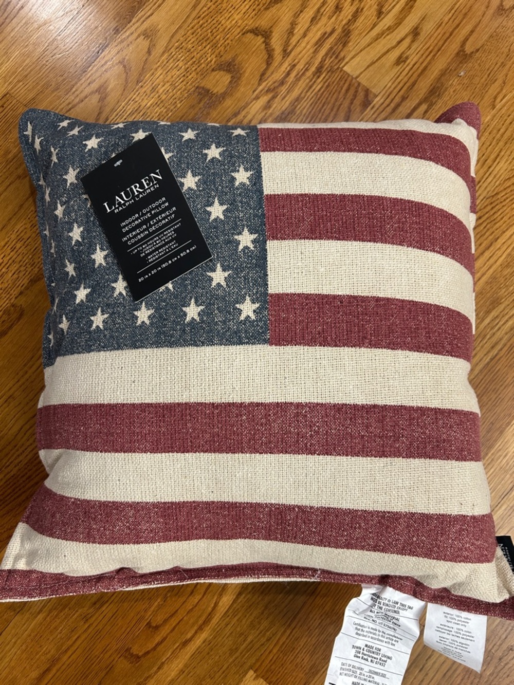 Ralph Lauren Polo Patriotic American Flag Pillow distressed indoor/outdoor stars